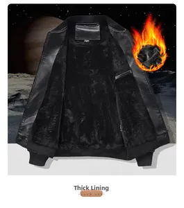 Detail of thickened black leather jacket showing warm fleece lining and ribbed cuffs