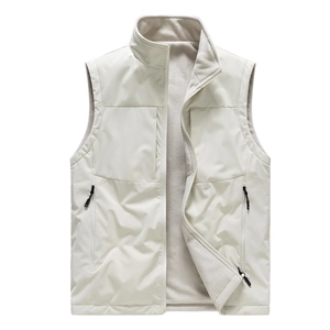 Gilet da uomo crema con fodera in pile, collo alto e tasche con zip per outdoor