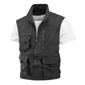 Gilet d'extérieur noir pour homme avec poches multiples, col montant et séchage rapide