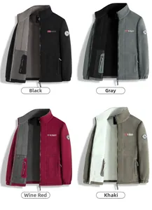 Outdoor fleece jacket featuring standing collar and four color variants for cold weather