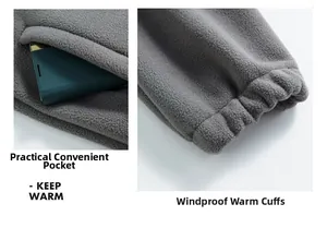 Detail von praktischer Seitentasche und winddichten elastischen Bündchen an Fleecejacke