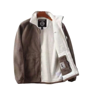 Men's heavy double-sided fleece jacket in dark brown with thick warm white lining