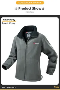 Detailaufnahme der grauen Herren-Fleecejacke mit Norway-Logo und hohem Stehkragen