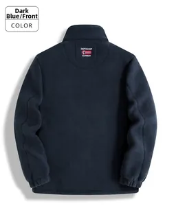 Rear view of dark blue outdoor fleece jacket featuring Outdoor Norway embroidery patch
