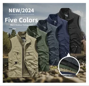 Detail showing five color options of quick-dry multi-pocket fishing vests for men