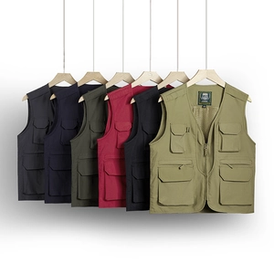 Men Multi-Pocket Outdoor Cargo Vest Nylon Water Repellent Mesh Lining Fishing Photography V-Neck Sleeveless Waistcoat