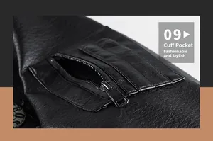 Detail of the black leather jacket sleeve pocket with premium metal zipper design