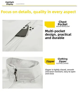 Detail of multi-pocket design and standing collar zipper on men's waterproof vest