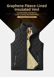 Detail view of graphene heating lining and warm fleece inside black quilted vest