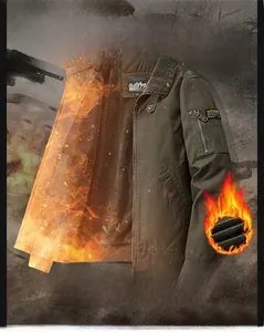 Detail of army green washed jacket with warm grey fleece lining and utility arm pocket