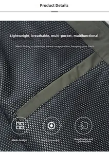 Detail of breathable black mesh lining and inner pocket on men's outdoor vest jacket