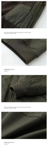 Détails de la veste vert olive avec doublure polaire, bords-côtes et tissu canevas