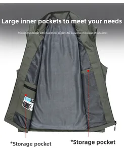Detail view of large inner mesh pockets and breathable lining on outdoor vest