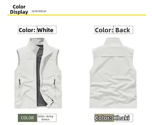 Detail of outdoor vest featuring mesh lining and multiple zip pockets in various colors