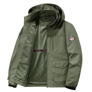 Men's Outdoor Hooded Jacket Windproof Multi-Pocket Casual Cargo Coat With Breathable Mesh Lining For Spring Autumn Fashion