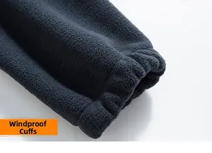 Detail showing windproof elastic cuffs on a thick outdoor winter fleece jacket