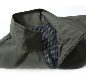 Close-up of stand-up collar and breathable mesh lining of the men's outdoor fishing vest