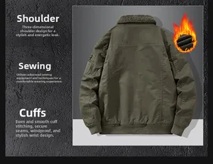 Detail of military green winter jacket featuring fleece collar and durable shoulder seams