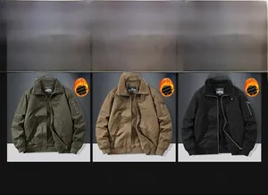 Detail of fleece lining and sleeve pocket on men's winter cotton work jackets