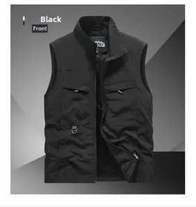 Detail view of black functional vest with multi-pockets and breathable mesh lining