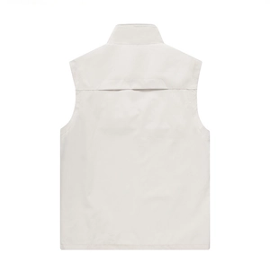 Back view of a casual outdoor vest with a stand collar and breathable mesh ventilation strip