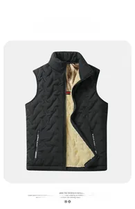 Detail view of the warm sherpa fleece lining and quilted texture of the men's winter vest