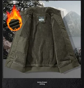Detail of military green winter jacket featuring thick fleece lining and inner pocket