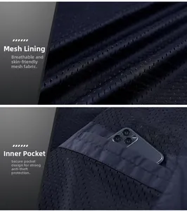 Detail view of breathable mesh lining and a functional anti-theft inner pocket on a men's vest
