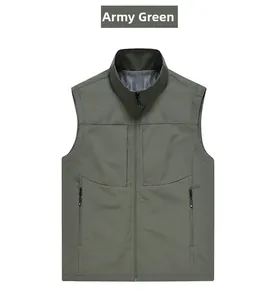 Detail view of army green outdoor vest with breathable grey mesh lining and zipper pocket