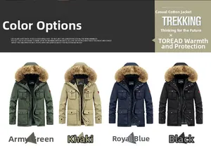 Parka invernali da uomo con grandi cappucci in finta pelliccia in verde, khaki, blu e nero