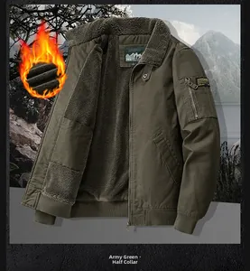 Detail of military green tactical jacket with thick fleece lining and arm pocket