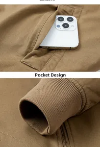 Detail of winter jacket showing twill fabric, side pocket and ribbed elastic cuff