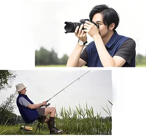 Detail of dark blue multi-pocket utility vest for photography and fishing outdoor use