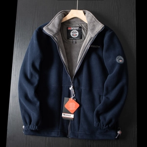 Men's Outdoor Functional Fleece Jacket Thick Warm Embroidered Stand Collar Zip Up Coat Soft Polyester Outerwear Top