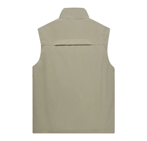 Rear view of outdoor vest showing breathable back vent design and stand collar