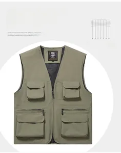 Detail of military green tactical vest with multi-pockets and breathable mesh lining