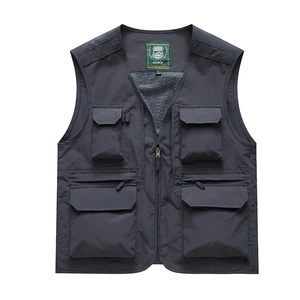 Men Outdoor Multi-pocket Cargo Vest Nylon Quick Dry Fishing Vest Stand Collar Breathable Mesh Photography Gilet For Work