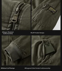 Detailed views of army green jacket featuring heavy-duty zippers and ribbed windproof cuffs