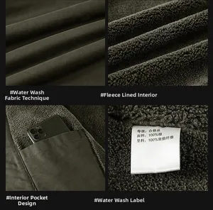 Detail view of cotton jacket showing fleece lining, fabric texture, and inner pocket craft