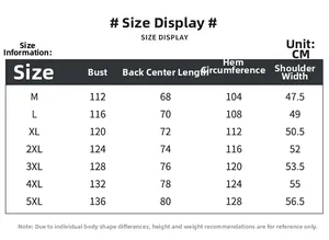Tableau des tailles détaillé pour veste polaire homme avec mesures en centimètres