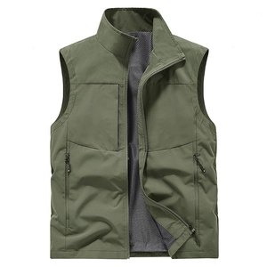 Men's outdoor utility vest in olive green with multi-pockets and breathable mesh lining
