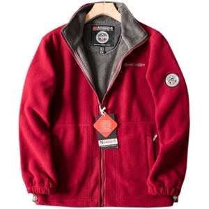 Men's red thermal fleece jacket with full zipper and functional outdoor warm lining