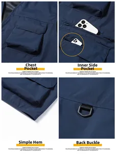 Detail view of multi-pocket vest showing chest flap pockets and D-ring attachment
