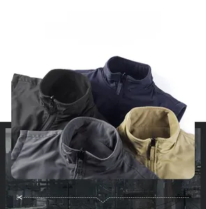 Detail shot of the stand collar and fleece lining on the men's reversible utility vest