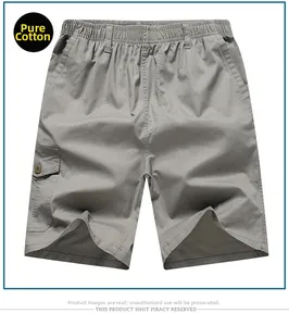 Macro detail of men's grey cotton cargo shorts showing waistband and buttoned pocket