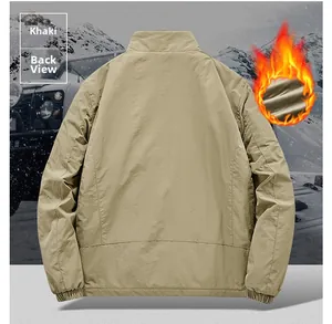 Vue arrière de la veste thermique kaki avec poignets élastiques et col montant
