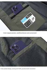 Detail of outdoor vest interior featuring breathable mesh and secure zipper inner pocket