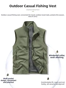 Close-up of windproof military green outdoor vest featuring breathable mesh lining