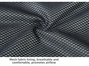 Close-up of black breathable mesh lining showing honeycomb structure for outdoor vest