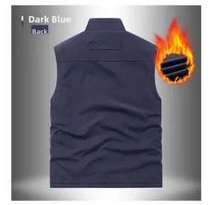 Back view of men's reversible winter vest in deep blue with insulated thermal lining